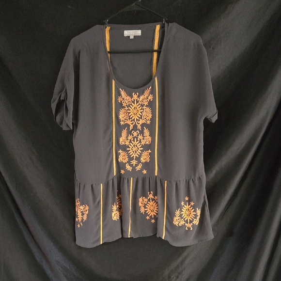 Cost Plus World Market Dark Gray Blouse with Bright Orange Embroidery - Picture 1 of 9